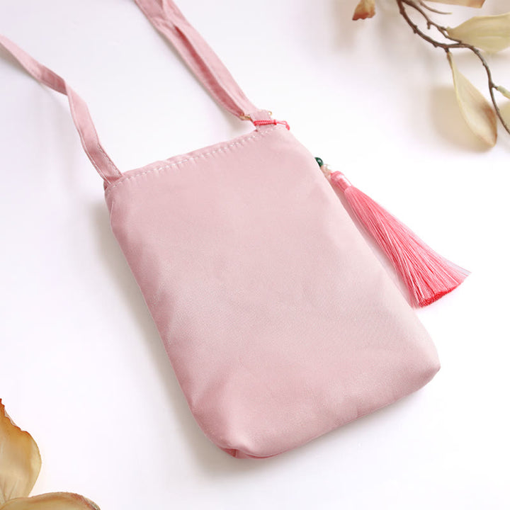Buddha Stones Małe Haftowane Kwiaty Torba Crossbody Torba Na Ramię Dwuwarstwowa Torba Na Telefon Komórkowy