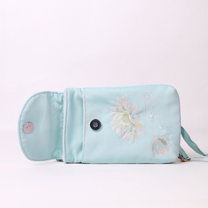 Buddha Stones Małe Haftowane Kwiaty Torba Crossbody Torba Na Ramię Dwuwarstwowa Torba Na Telefon Komórkowy