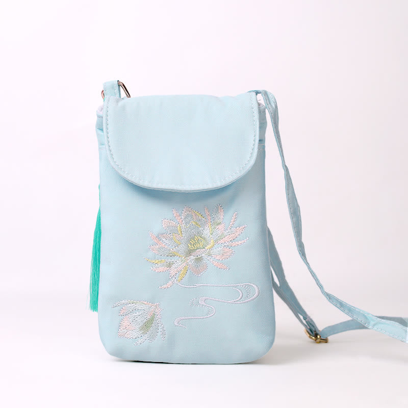 Buddha Stones Małe Haftowane Kwiaty Torba Crossbody Torba Na Ramię Dwuwarstwowa Torba Na Telefon Komórkowy