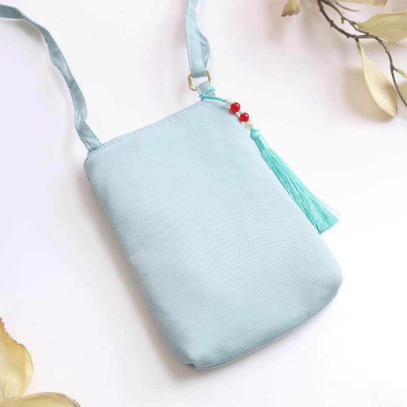 Buddha Stones Małe Haftowane Kwiaty Torba Crossbody Torba Na Ramię Dwuwarstwowa Torba Na Telefon Komórkowy