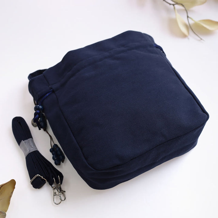 Buddha Stones haftowany motyl lotos magnolia bawełna len torba typu crossbody torba na ramię torebka