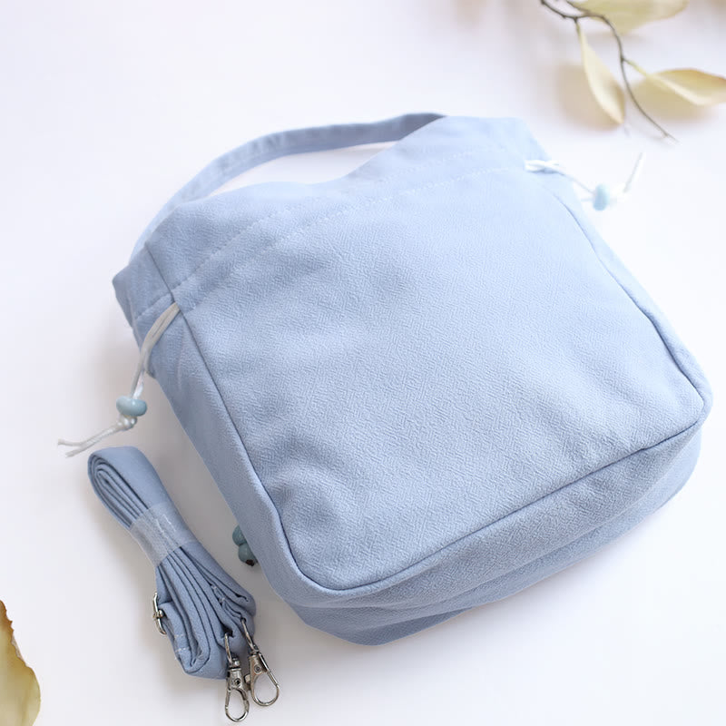 Buddha Stones haftowany motyl lotos magnolia bawełna len torba typu crossbody torba na ramię torebka