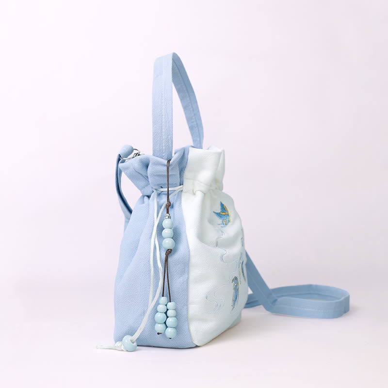 Buddha Stones haftowany motyl lotos magnolia bawełna len torba typu crossbody torba na ramię torebka