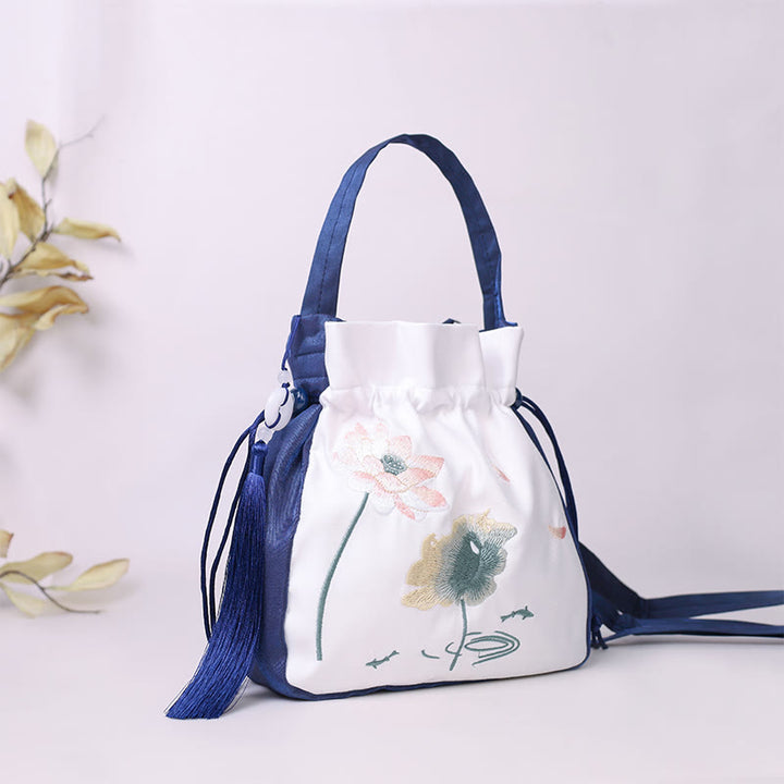 Buddha Stones haftowane lotos koi ryba żuraw kamelia bawełna len torba typu crossbody torba na ramię torebka
