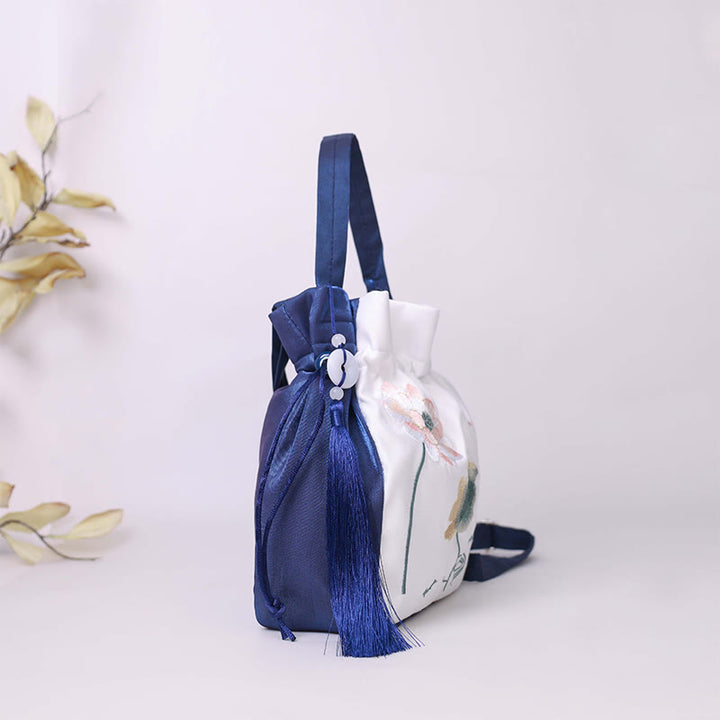Buddha Stones haftowane lotos koi ryba żuraw kamelia bawełna len torba typu crossbody torba na ramię torebka