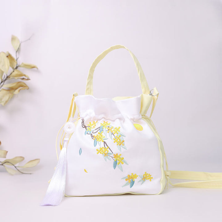 Buddha Stones haftowane Osmantus Piwonia Winogrono Kot Bawełna Len Torba Crossbody Torba na ramię Torebka