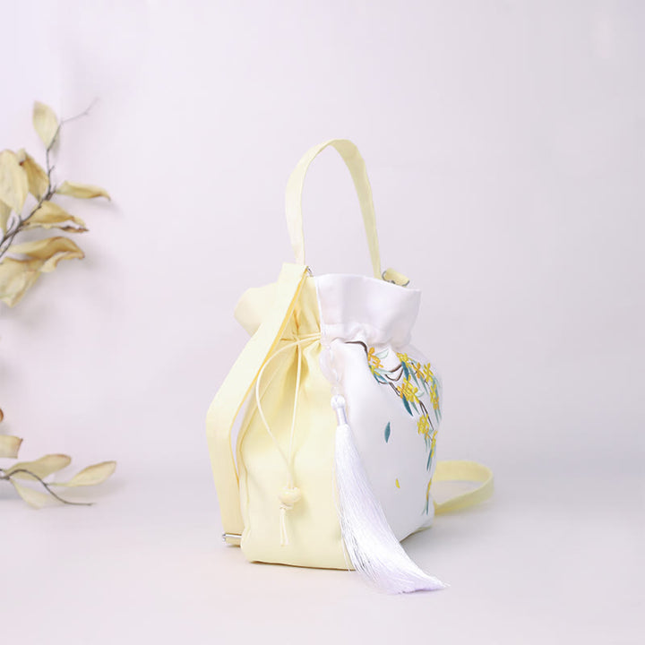 Buddha Stones haftowane Osmantus Piwonia Winogrono Kot Bawełna Len Torba Crossbody Torba na ramię Torebka