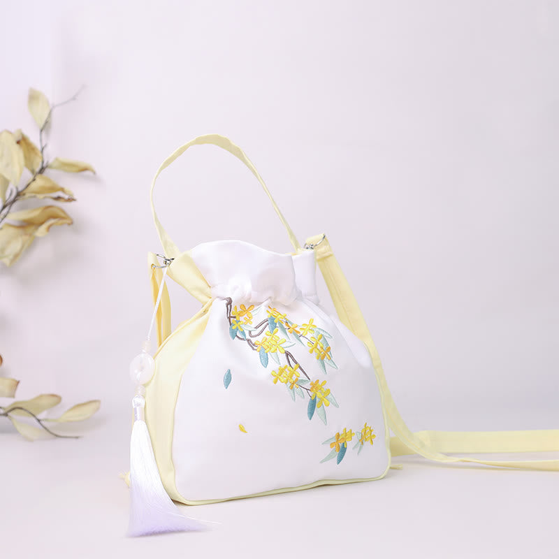 Buddha Stones haftowane Osmantus Piwonia Winogrono Kot Bawełna Len Torba Crossbody Torba na ramię Torebka