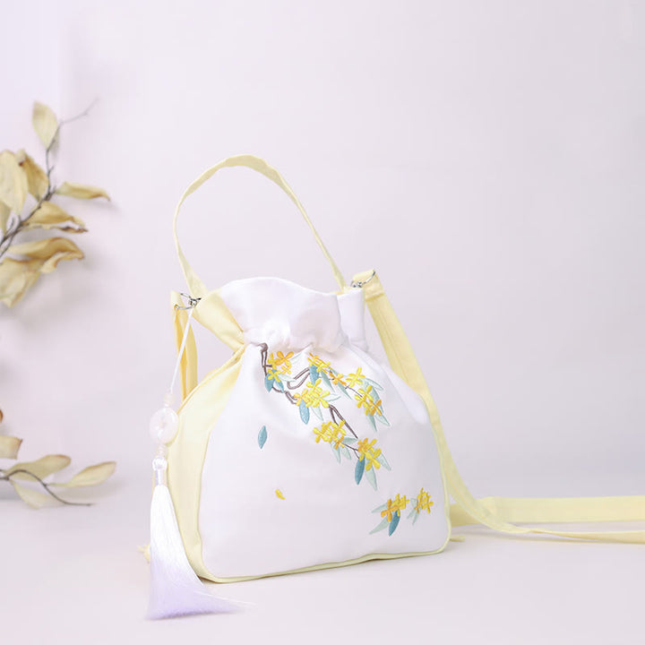 Buddha Stones haftowane Osmantus Piwonia Winogrono Kot Bawełna Len Torba Crossbody Torba na ramię Torebka
