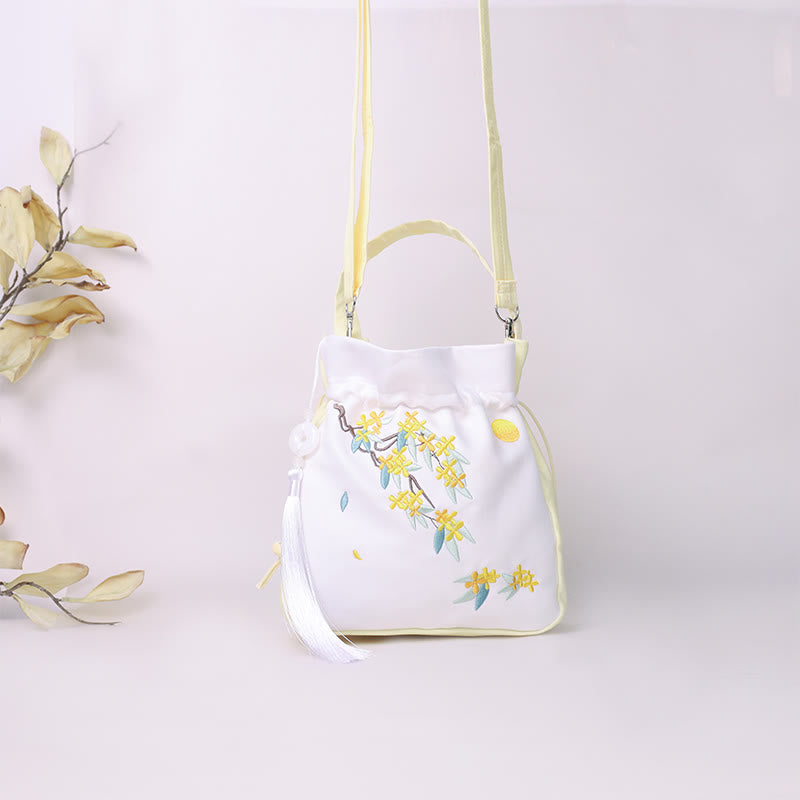 Buddha Stones haftowane Osmantus Piwonia Winogrono Kot Bawełna Len Torba Crossbody Torba na ramię Torebka