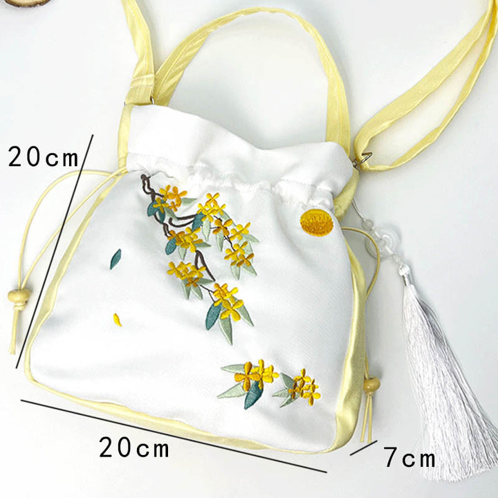 Buddha Stones haftowane Osmantus Piwonia Winogrono Kot Bawełna Len Torba Crossbody Torba na ramię Torebka