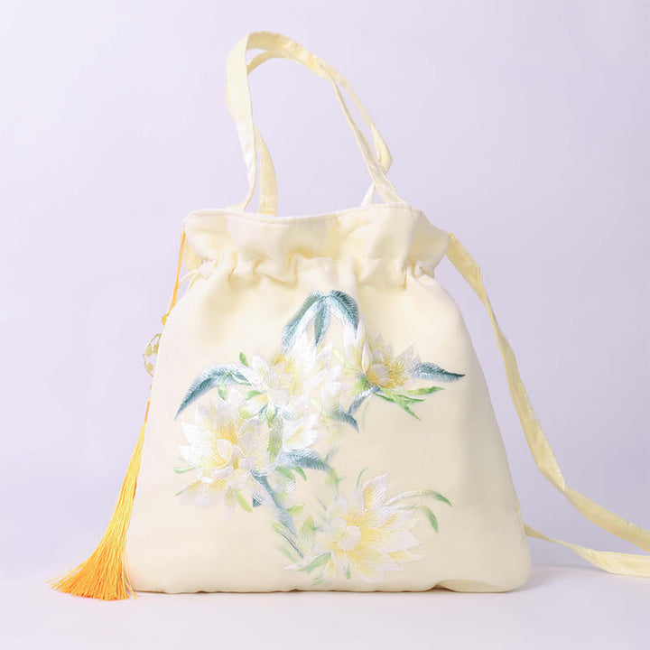 Buddha Stones Lotos Piwonia Epifyllum Feniks Suzhou Haft Bawełna Len Torba Torebka Crossbody Torba na Ramię Torebka