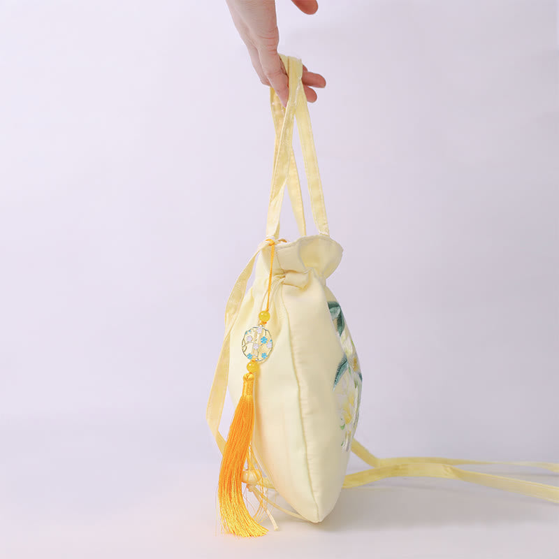 Buddha Stones Lotos Piwonia Epifyllum Feniks Suzhou Haft Bawełna Len Torba Torebka Crossbody Torba na Ramię Torebka