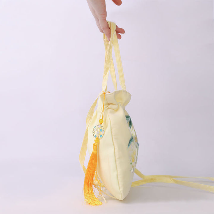 Buddha Stones Lotos Piwonia Epifyllum Feniks Suzhou Haft Bawełna Len Torba Torebka Crossbody Torba na Ramię Torebka