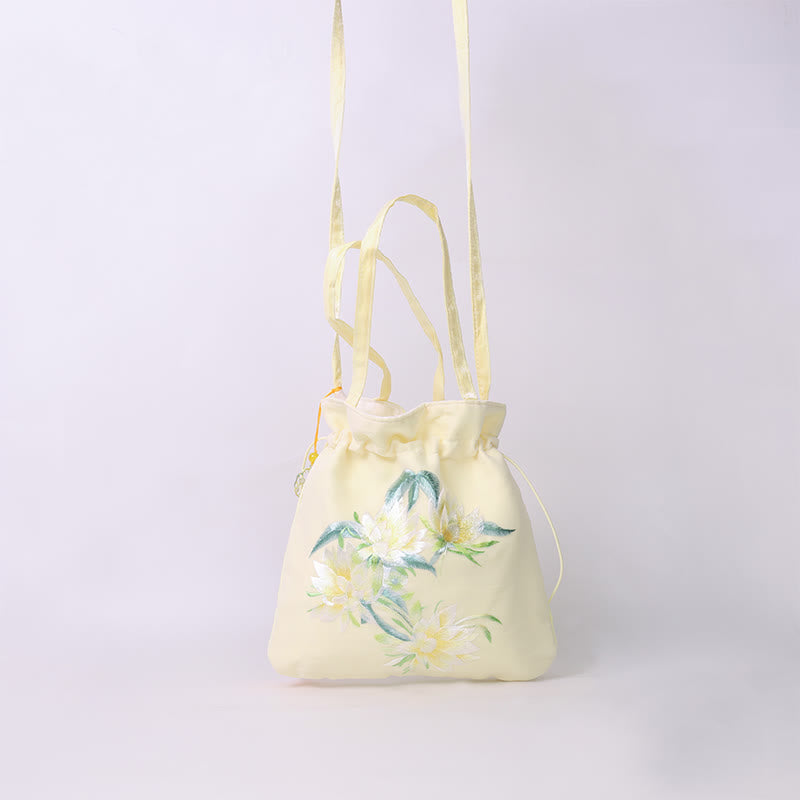 Buddha Stones Lotos Piwonia Epifyllum Feniks Suzhou Haft Bawełna Len Torba Torebka Crossbody Torba na Ramię Torebka