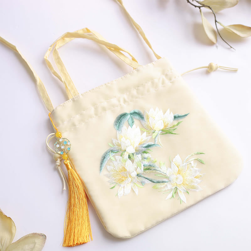 Buddha Stones Lotos Piwonia Epifyllum Feniks Suzhou Haft Bawełna Len Torba Torebka Crossbody Torba na Ramię Torebka