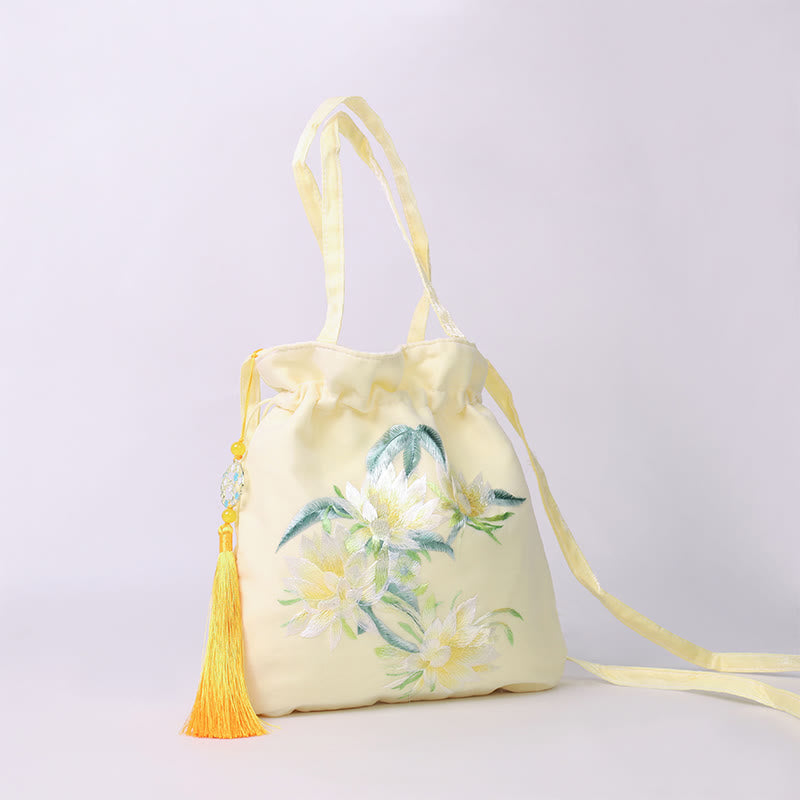 Buddha Stones Lotos Piwonia Epifyllum Feniks Suzhou Haft Bawełna Len Torba Torebka Crossbody Torba na Ramię Torebka