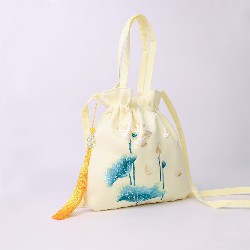Buddha Stones Lotos Piwonia Epifyllum Feniks Suzhou Haft Bawełna Len Torba Torebka Crossbody Torba na Ramię Torebka
