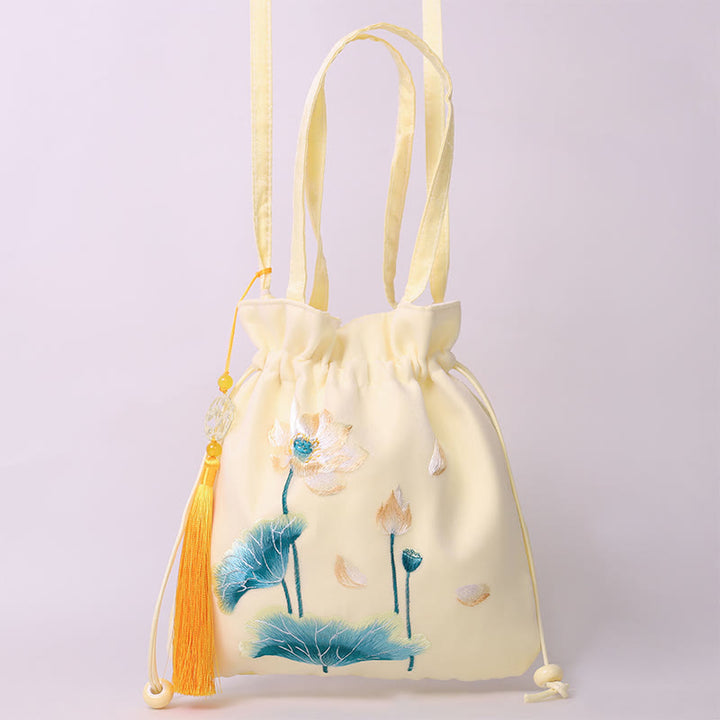 Buddha Stones Lotos Piwonia Epifyllum Feniks Suzhou Haft Bawełna Len Torba Torebka Crossbody Torba na Ramię Torebka