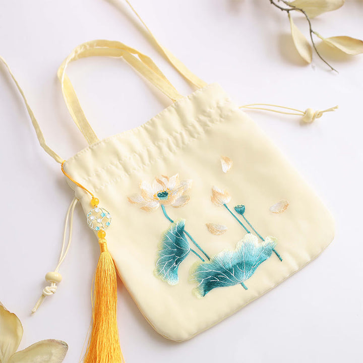 Buddha Stones Lotos Piwonia Epifyllum Feniks Suzhou Haft Bawełna Len Torba Torebka Crossbody Torba na Ramię Torebka