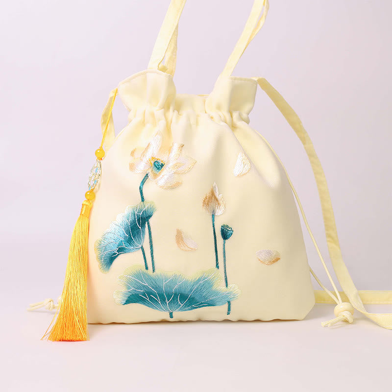 Buddha Stones Lotos Piwonia Epifyllum Feniks Suzhou Haft Bawełna Len Torba Torebka Crossbody Torba na Ramię Torebka