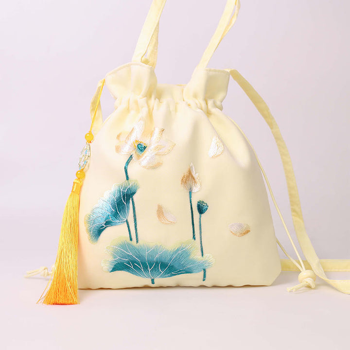 Buddha Stones Lotos Piwonia Epifyllum Feniks Suzhou Haft Bawełna Len Torba Torebka Crossbody Torba na Ramię Torebka