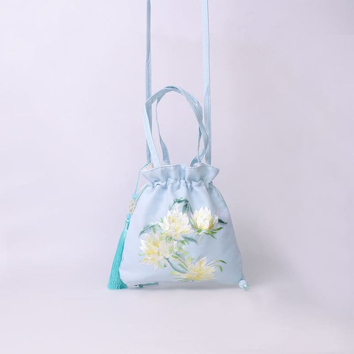 Buddha Stones Suzhou Haft Lotos Jeleń Epifyllum Piwonia Królik Bawełna Len Torba Crossbody Torba na ramię Torebka
