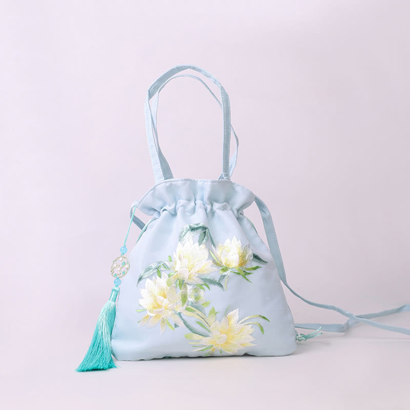 Buddha Stones Suzhou Haft Lotos Jeleń Epifyllum Piwonia Królik Bawełna Len Torba Crossbody Torba na ramię Torebka - Epifyllum jasnoniebieskie 21*22cm - image 0