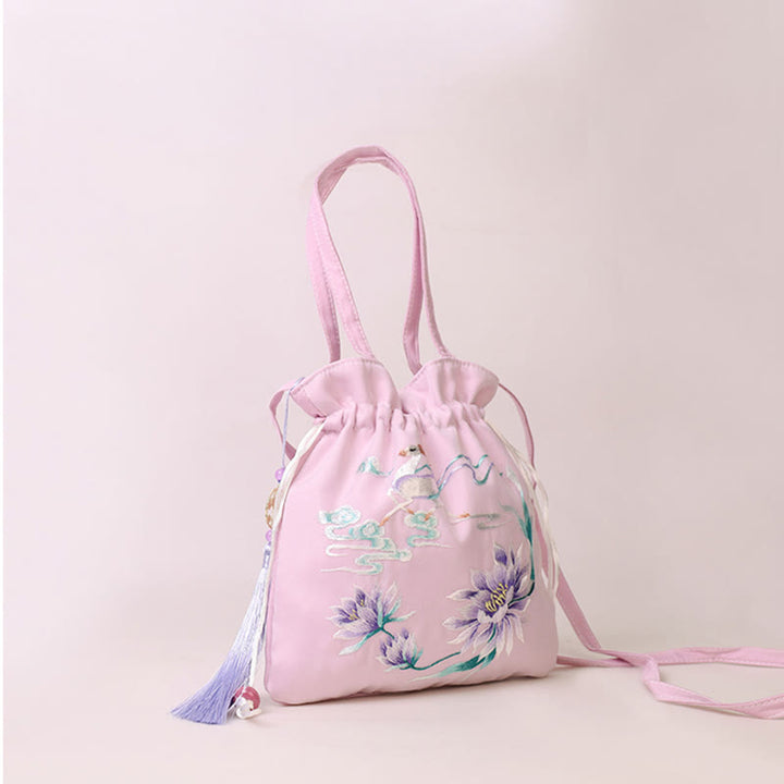 Buddha Stones Suzhou Haft Lotos Jeleń Epifyllum Piwonia Królik Bawełna Len Torba Crossbody Torba na ramię Torebka