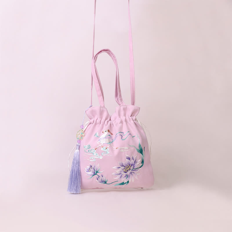 Buddha Stones Suzhou Haft Lotos Jeleń Epifyllum Piwonia Królik Bawełna Len Torba Crossbody Torba na ramię Torebka
