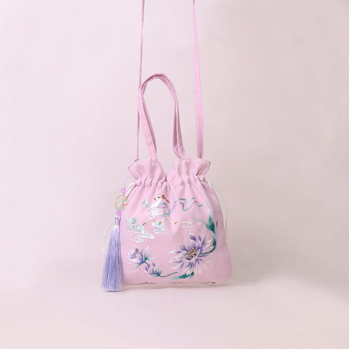 Buddha Stones Suzhou Haft Lotos Jeleń Epifyllum Piwonia Królik Bawełna Len Torba Crossbody Torba na ramię Torebka
