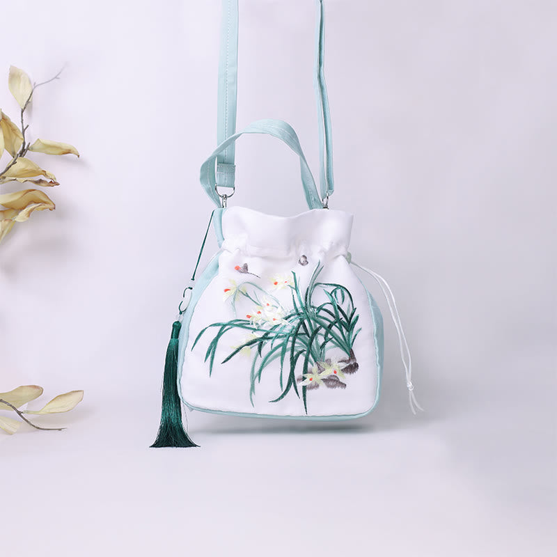 Buddha Stones Suzhou Haft Królik Lotos Epifyllum Piwonia Magnolia Torba Tote Crossbody Torba na ramię Torebka