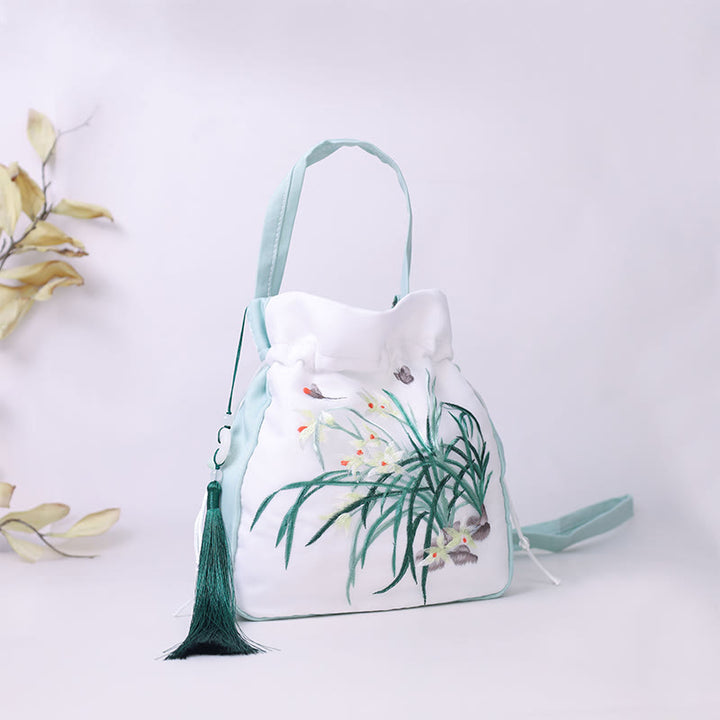 Buddha Stones Suzhou Haft Królik Lotos Epifyllum Piwonia Magnolia Torba Tote Crossbody Torba na ramię Torebka
