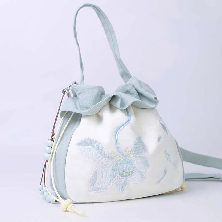 Buddha Stones Suzhou Haft Lotos Epifyllum Magnolia Bawełna Len Torba Crossbody Torba na ramię Torebka