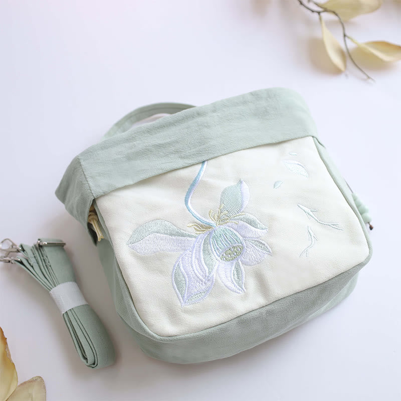 Buddha Stones Suzhou Haft Lotos Epifyllum Magnolia Bawełna Len Torba Crossbody Torba na ramię Torebka