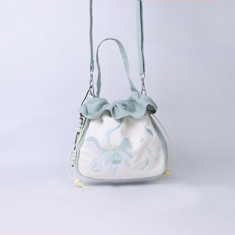 Buddha Stones Suzhou Haft Lotos Epifyllum Magnolia Bawełna Len Torba Crossbody Torba na ramię Torebka