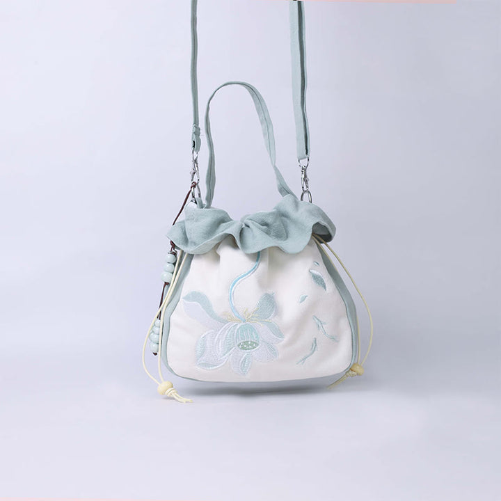 Buddha Stones Suzhou Haft Lotos Epifyllum Magnolia Bawełna Len Torba Crossbody Torba na ramię Torebka