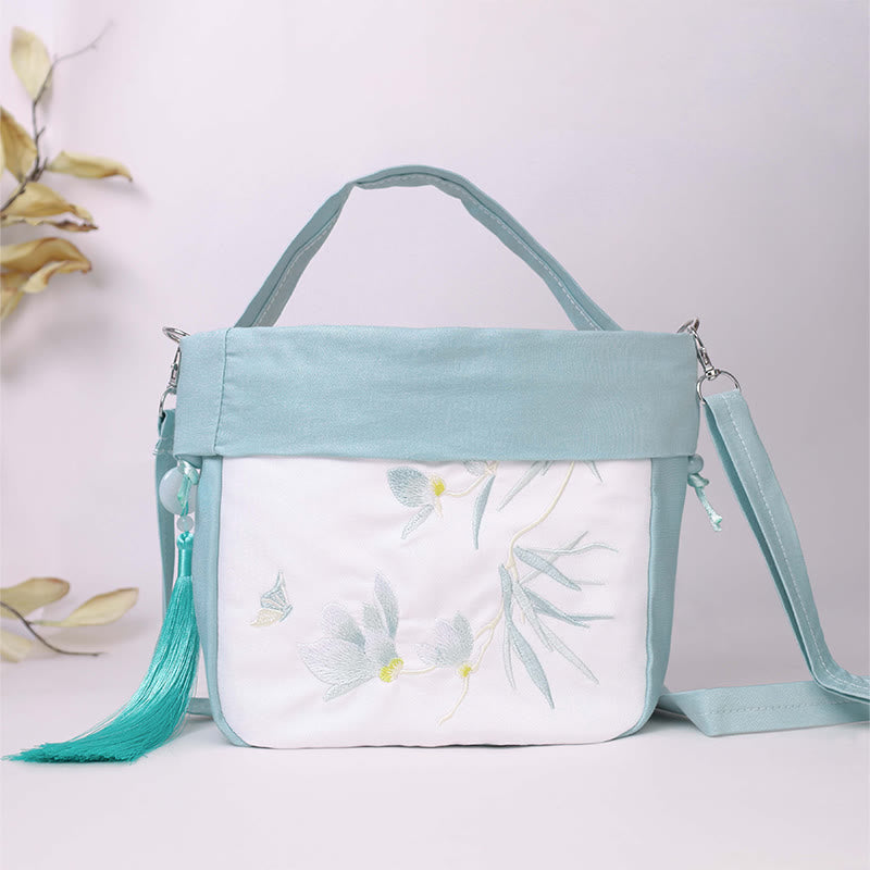 Buddha Stones Suzhou Haft Lotos Epifyllum Magnolia Bawełna Len Torba Crossbody Torba na ramię Torebka