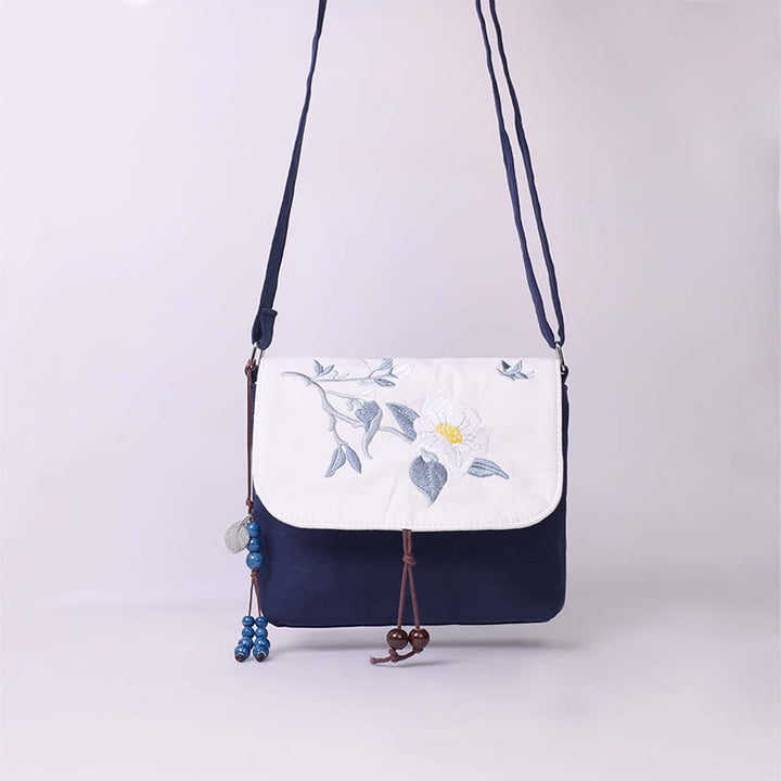 Buddha Stones haftowane Kamelia Epifyllum Gardenia Sakura Kwiaty Torba Crossbody Torba na ramię Torba na telefon komórkowy