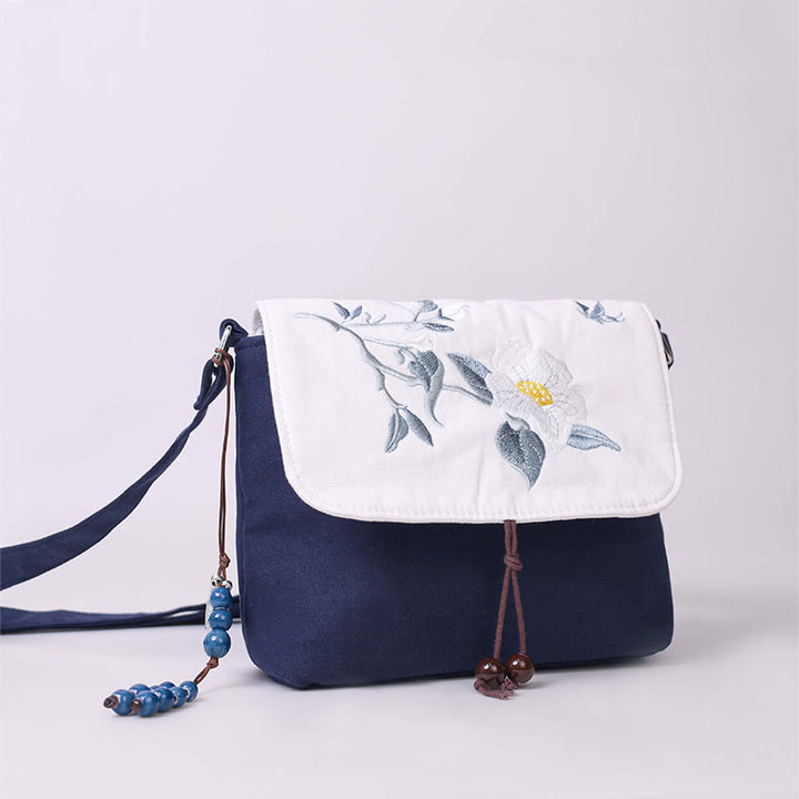 Buddha Stones haftowane Kamelia Epifyllum Gardenia Sakura Kwiaty Torba Crossbody Torba na ramię Torba na telefon komórkowy