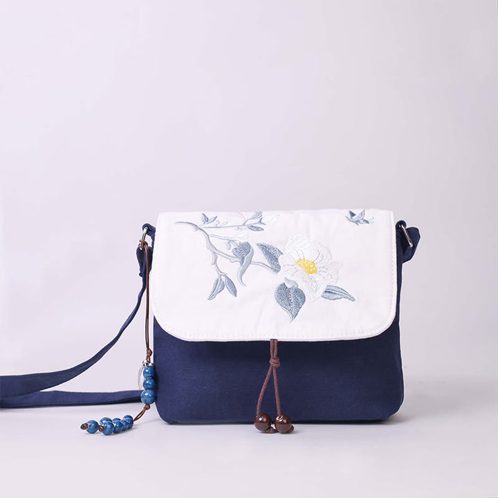 Buddha Stones haftowane Kamelia Epifyllum Gardenia Sakura Kwiaty Torba Crossbody Torba na ramię Torba na telefon komórkowy