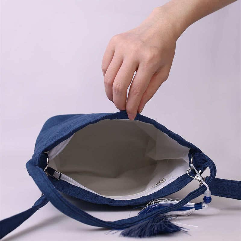 Kamienie Buddha Stones Wisteria Śliwka Lotos Kwiat Wiśni Bawełna Len Płótno Torba Torebka Crossbody Torba na Ramię Torebka