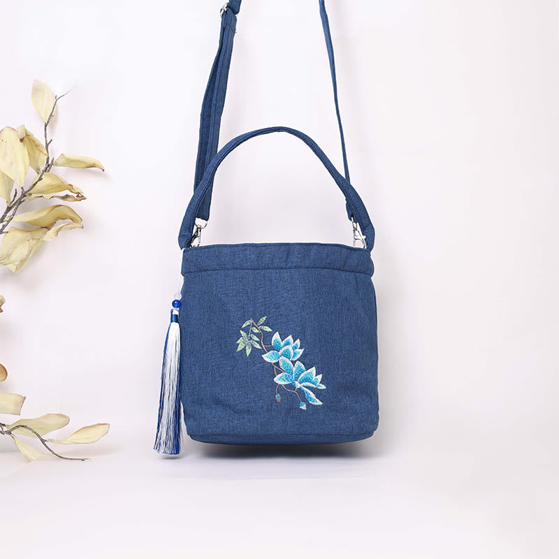 Kamienie Buddha Stones Wisteria Śliwka Lotos Kwiat Wiśni Bawełna Len Płótno Torba Torebka Crossbody Torba na Ramię Torebka