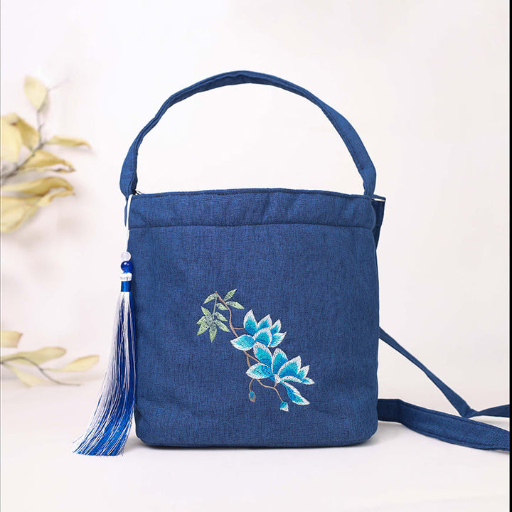 Kamienie Buddha Stones Wisteria Śliwka Lotos Kwiat Wiśni Bawełna Len Płótno Torba Torebka Crossbody Torba na Ramię Torebka