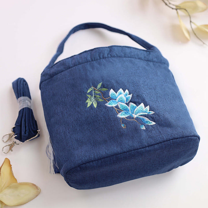 Kamienie Buddha Stones Wisteria Śliwka Lotos Kwiat Wiśni Bawełna Len Płótno Torba Torebka Crossbody Torba na Ramię Torebka