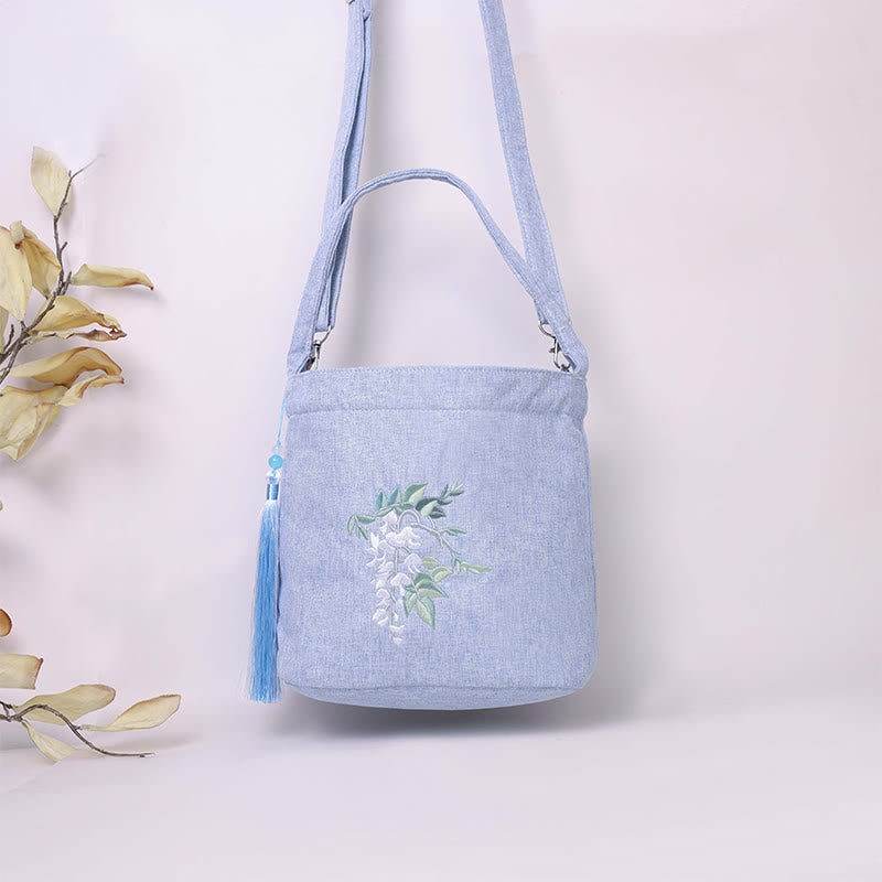 Kamienie Buddha Stones Wisteria Śliwka Lotos Kwiat Wiśni Bawełna Len Płótno Torba Torebka Crossbody Torba na Ramię Torebka