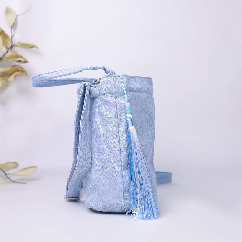 Kamienie Buddha Stones Wisteria Śliwka Lotos Kwiat Wiśni Bawełna Len Płótno Torba Torebka Crossbody Torba na Ramię Torebka