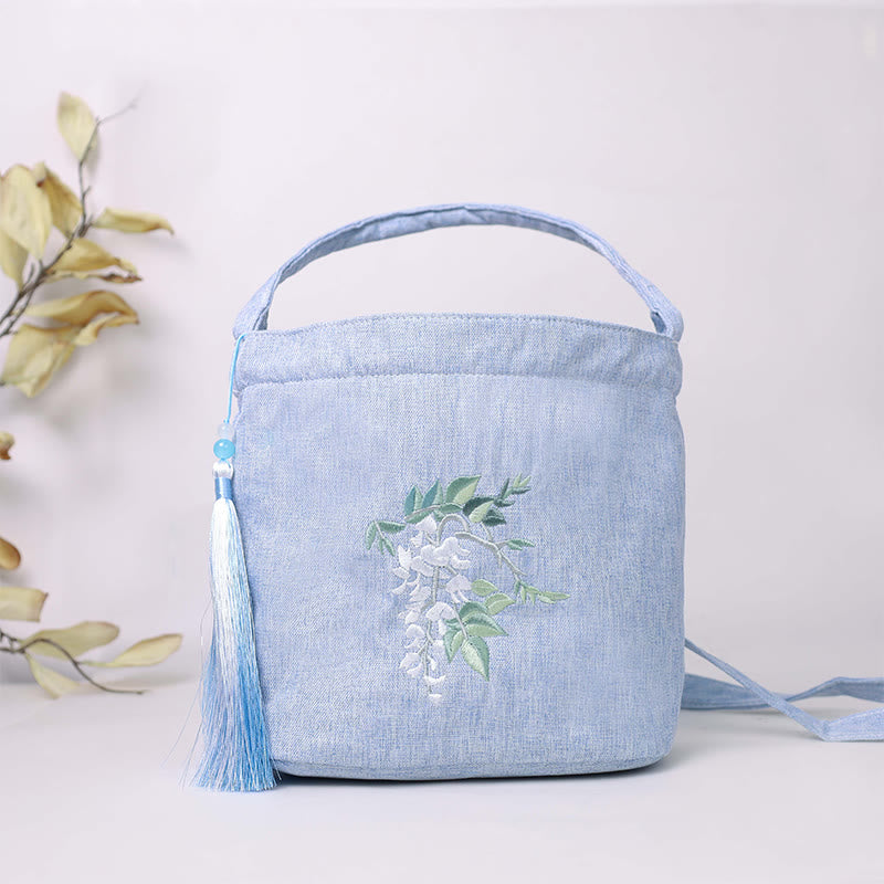 Kamienie Buddha Stones Wisteria Śliwka Lotos Kwiat Wiśni Bawełna Len Płótno Torba Torebka Crossbody Torba na Ramię Torebka