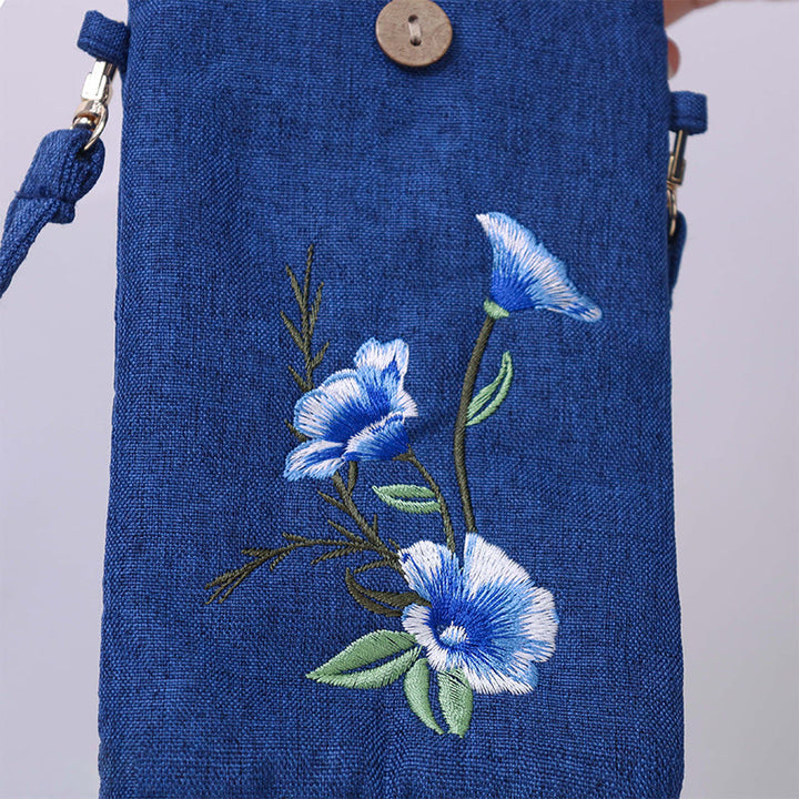 Buddha Stones Małe Haftowane Kwiaty Torba Crossbody Torba Na Ramię Torba Na Telefon Komórkowy 11*20 cm