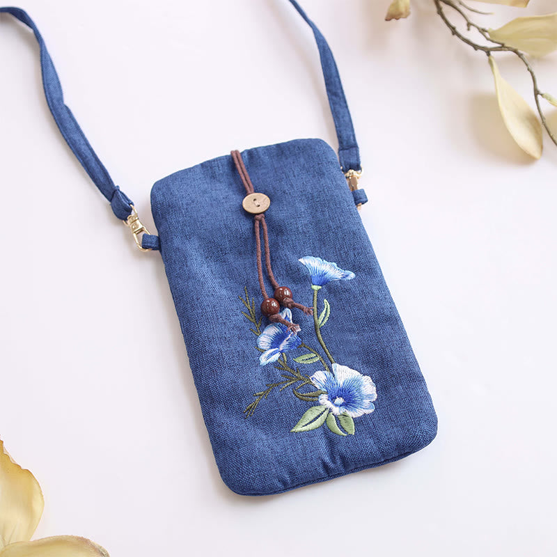 Buddha Stones Małe Haftowane Kwiaty Torba Crossbody Torba Na Ramię Torba Na Telefon Komórkowy 11*20 cm